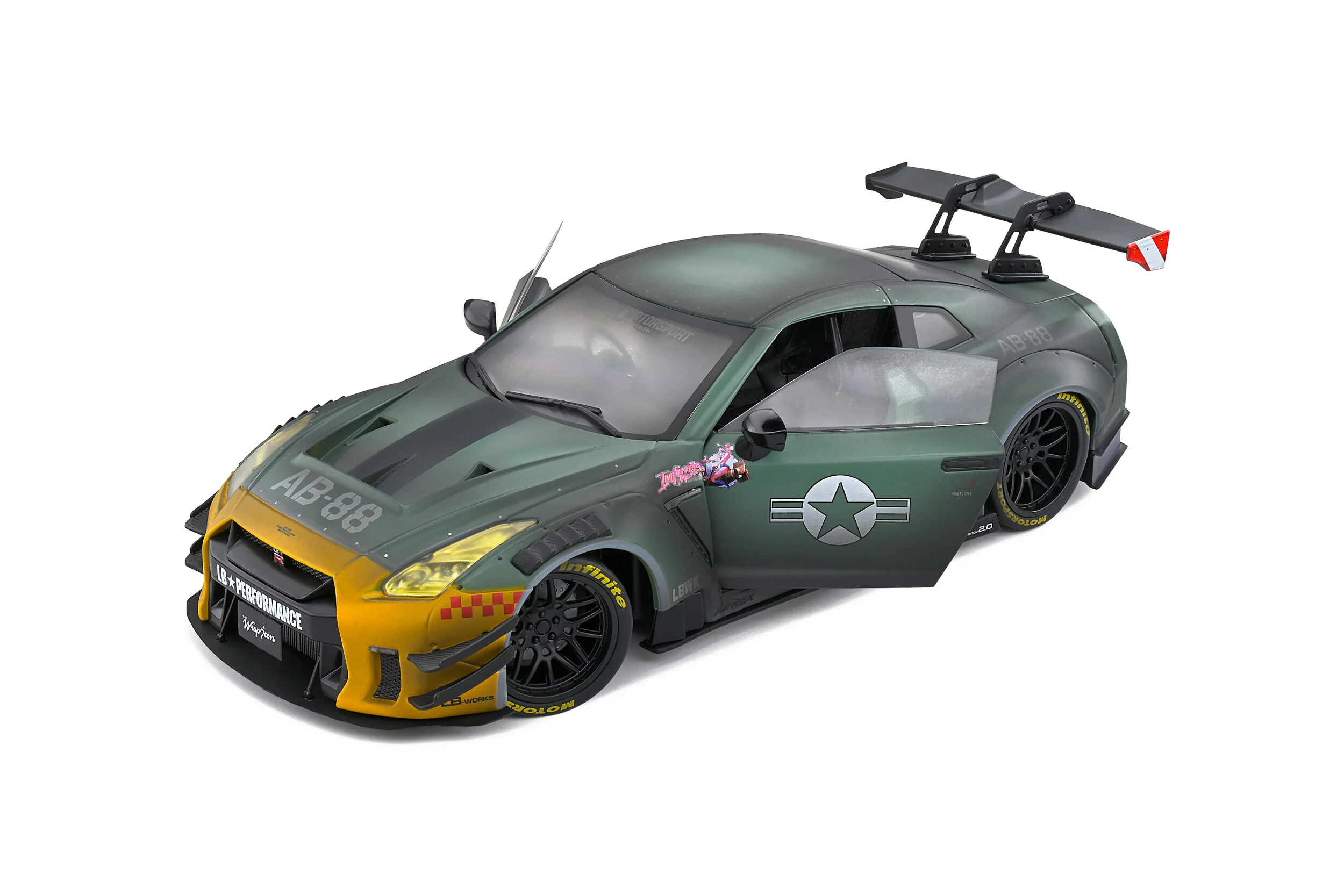 Solido NISSAN GT-R (R35) W/ LIBERTY WALK BODY KIT 2.0 ARMY FIGHTER – 2022 1/18 Scale - Image 6